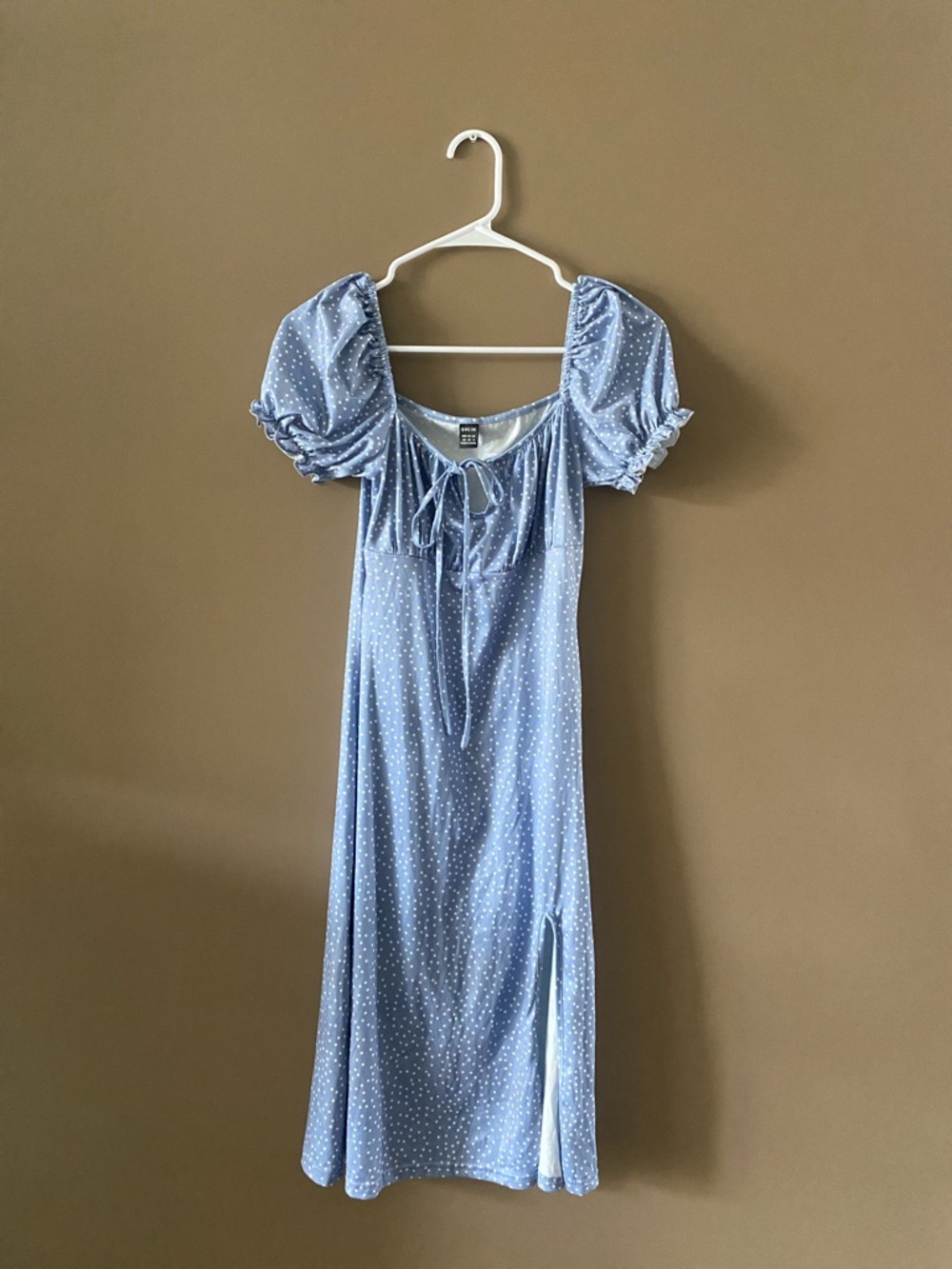 SHEIN Light Blue Polka Dot Puff Sleeve Chemise